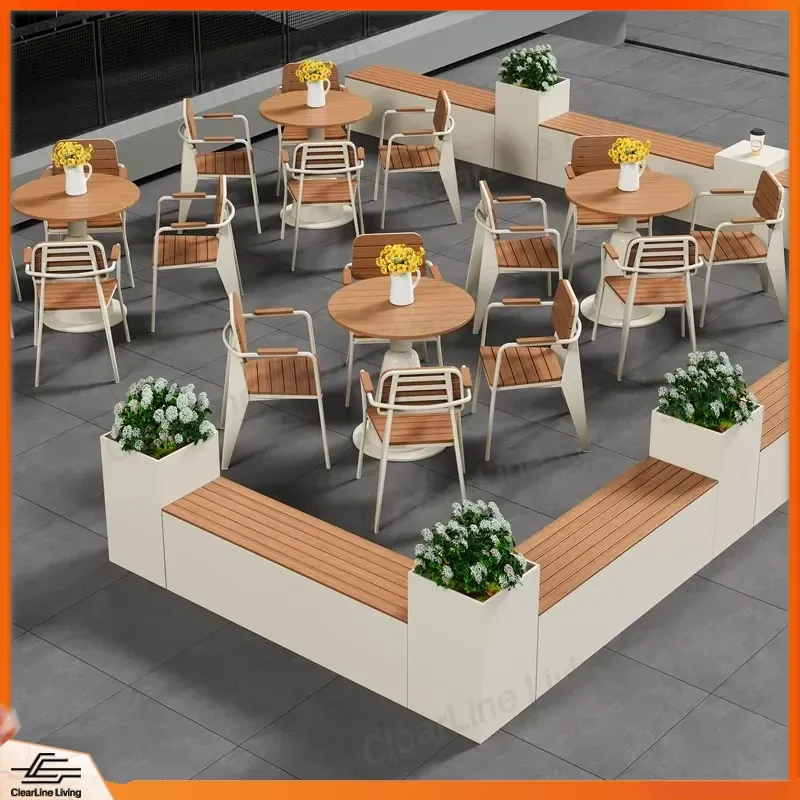 Cast Aluminum Outdoor Patio Table and Chair Set for Cafe Milk Tea Shop Courtyard Balcony Leisure Tea Making Furniture