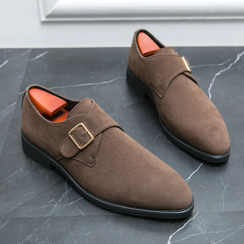 European Station Men Formal Shoes Black Brown One Step Business Office Lefu Shoes Buckle Matte Leather Shoe Size 38-46 Men Shoes