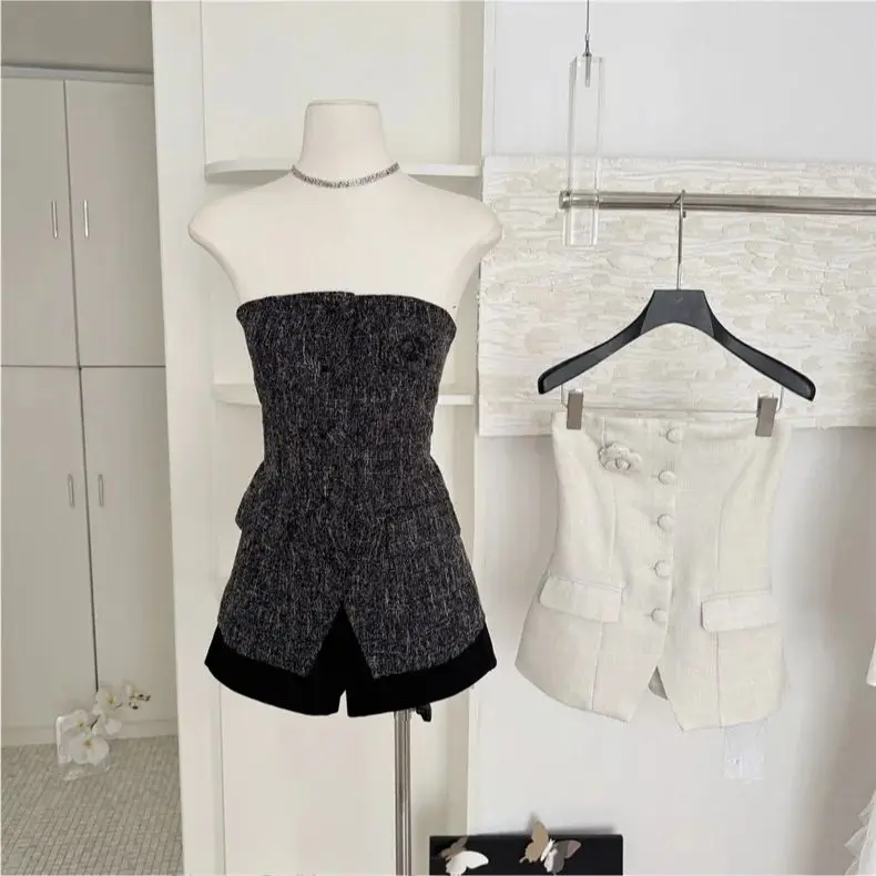 

New spring design design flower tube top Korean slim top thinner sleeveless one shoulder skinny tops