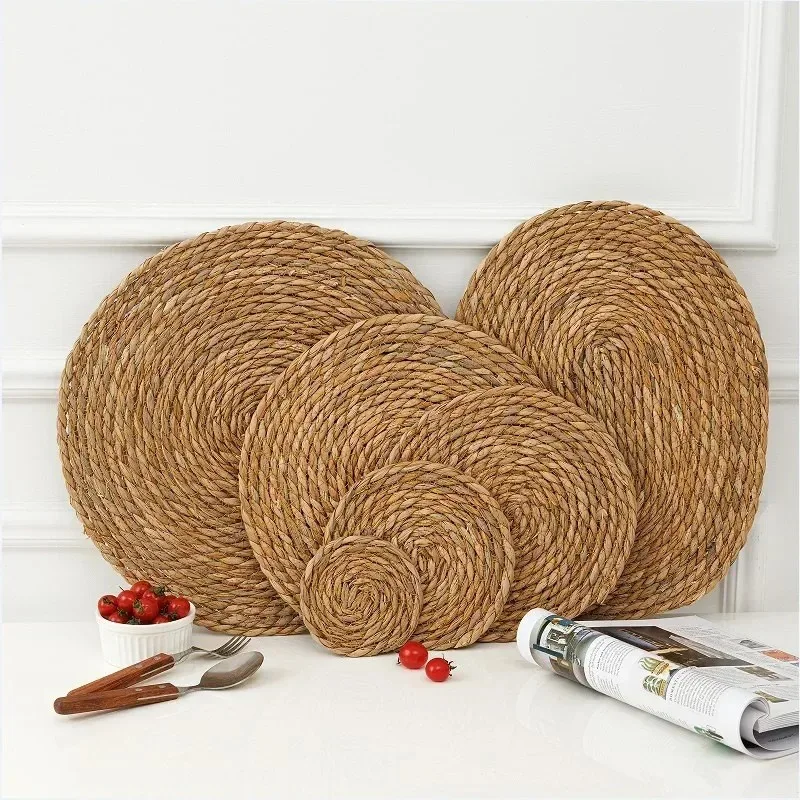 Round Woven Placemats Set Boho Rattan Placemat Natural Placemats Farmhouse Weave Straw Braided Table Dinner Mat