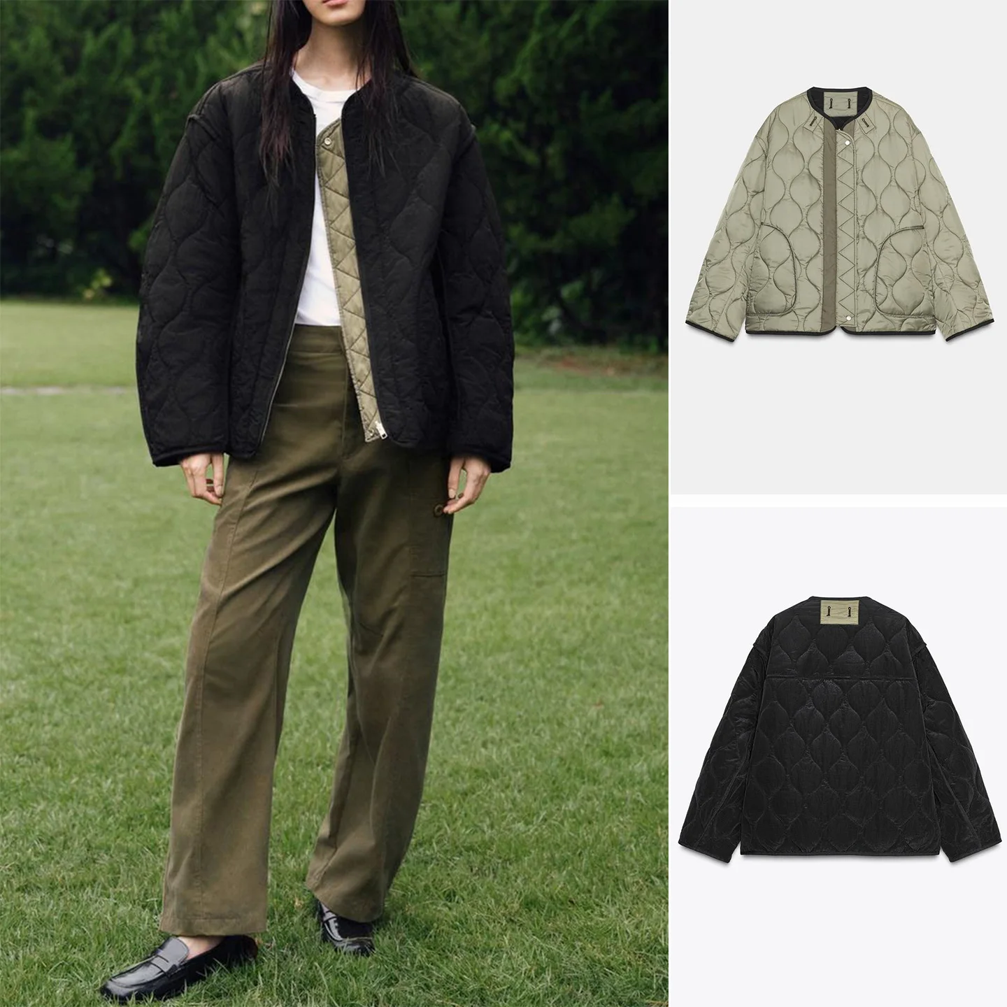 

New Autumn Women's round Ne Long Sve Color Blo Double Sided Cotton Jaet Commute Sle Regular Fit Zipper Closure