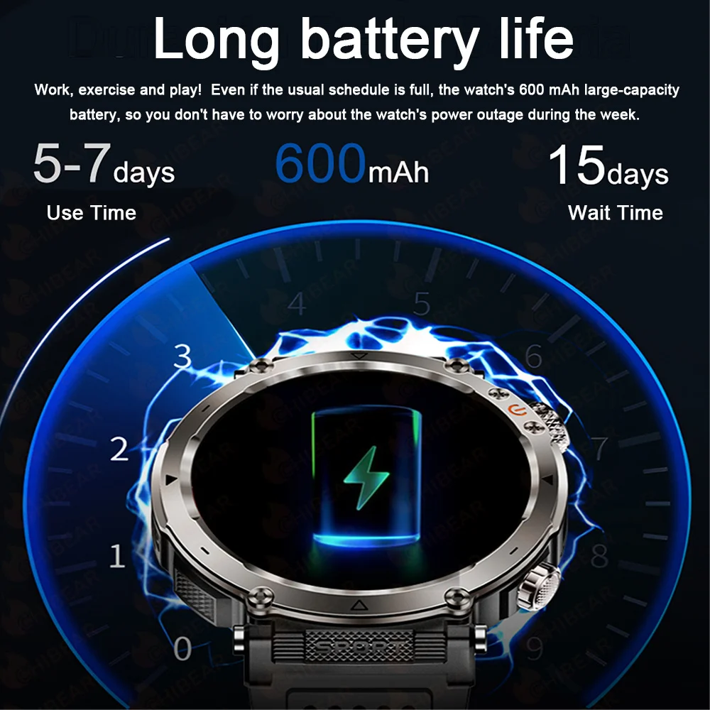 Jam Tangan Pintar 2025 Pria Olahraga Luar Ruangan Kompas LED Bluetooth Panggilan 600mAh Detak Jantung 1.7-inci 3ATM Tahan Air Wanita Jam Tangan Pintar