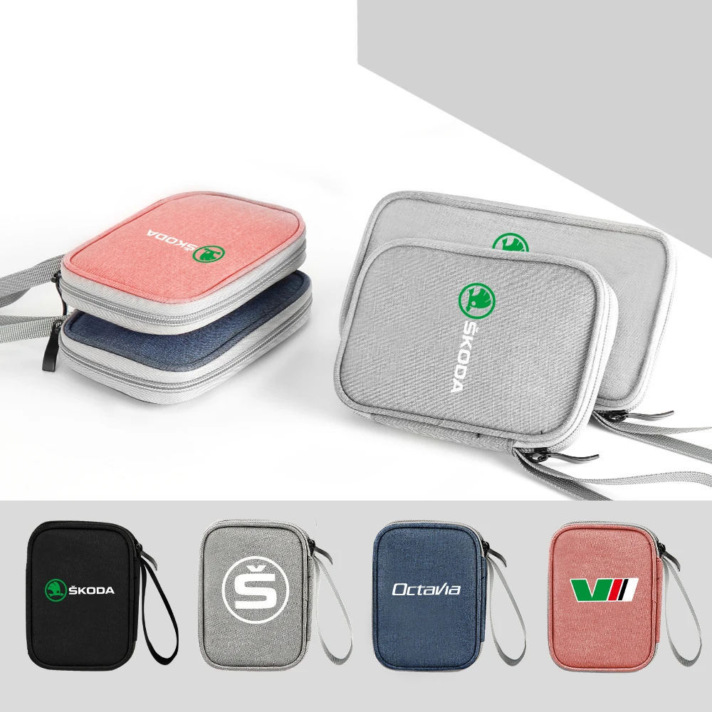 

Car Travel Organizer Portable Key Case Earphone Storage Bags For Skoda S Octavia A5 3 VII VRS Vision Kodiaq Favorit Rapid Fabia