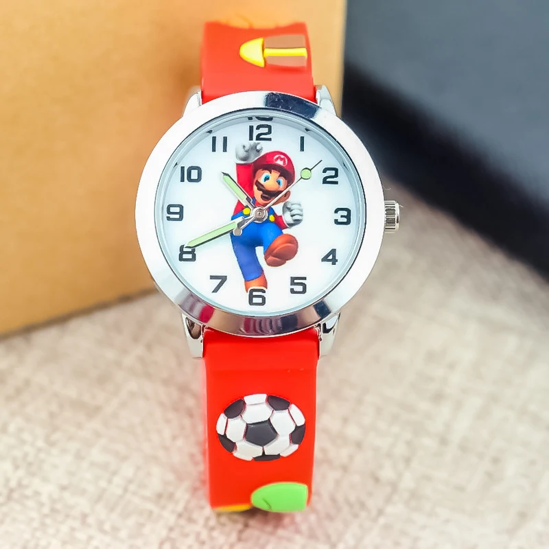 Anime dos desenhos animados super mario bros redondo quartzo meninos meninas estudante relógio moda crianças cinto de silicone relógio de pulso presente natal