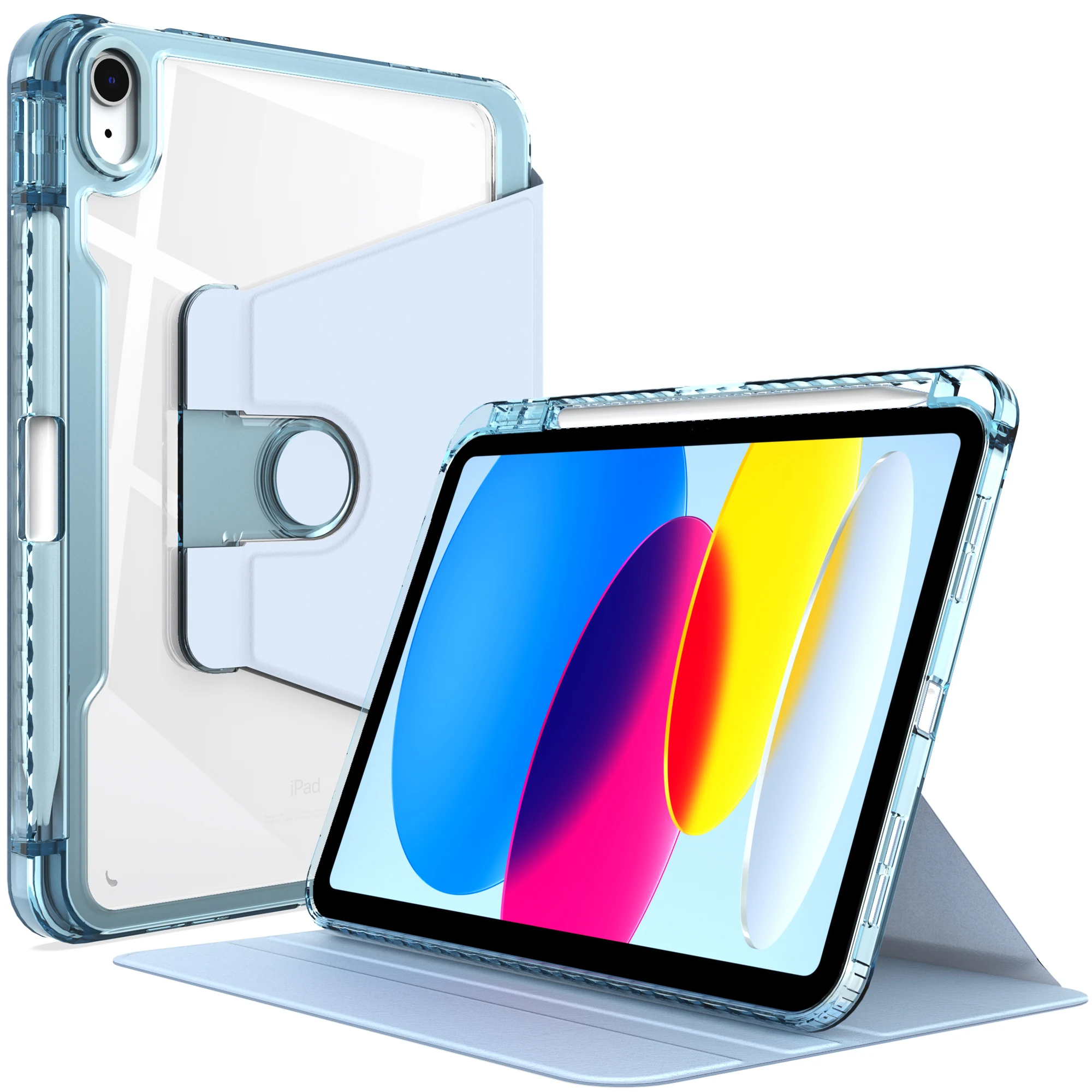 360 Rotation Clear Hard Tablet Case For iPad Air 4 5 6 7 8 9 10th Generation Pro Mini 9.7 10.9 10.2 11 Shockproof Stand Cover