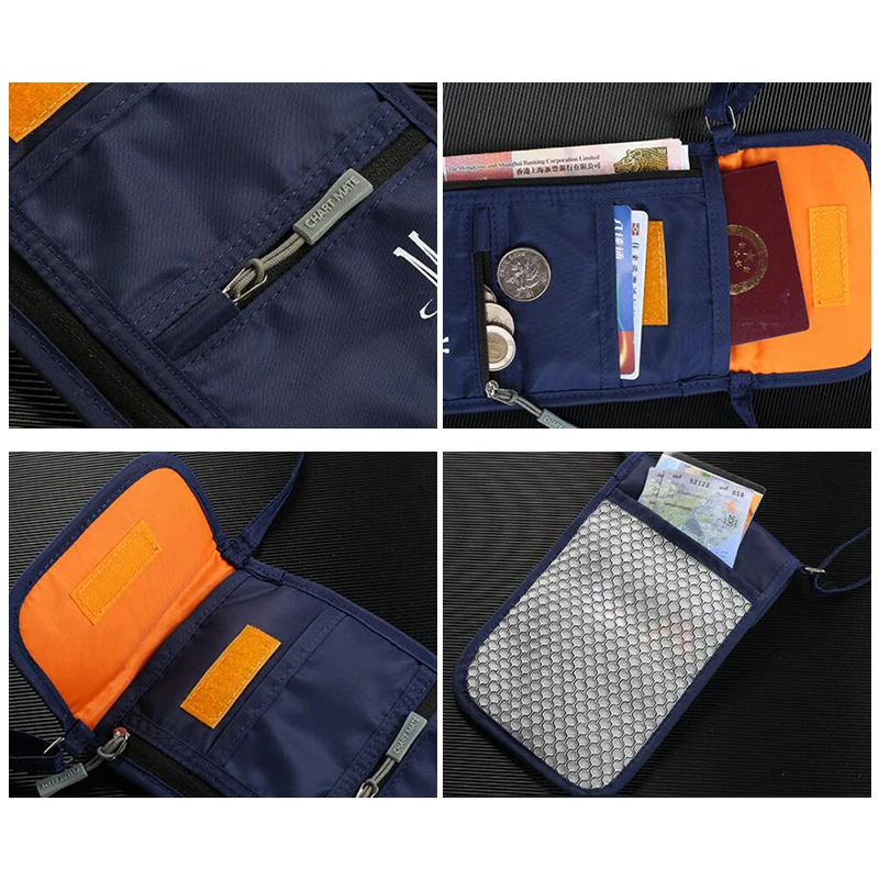 Bolsa de almacenamiento portátil de nailon para documentos de viaje, cartera para el cuello, dinero, pasaporte, 1 piezas