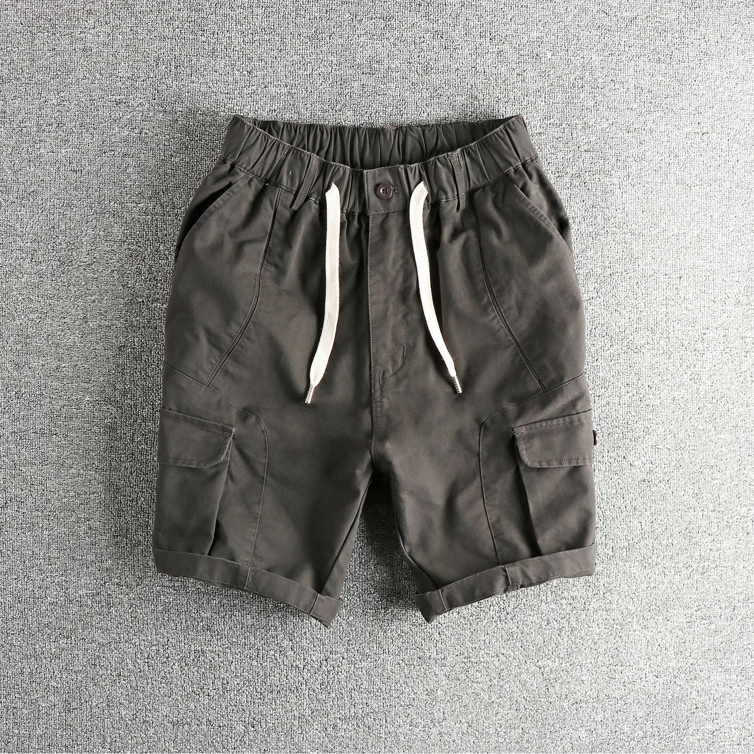 Amekaki Retro Three-dimensional Cut Design Work Shorts For Men, All-cotton Woven Summer Youth Capri Pants