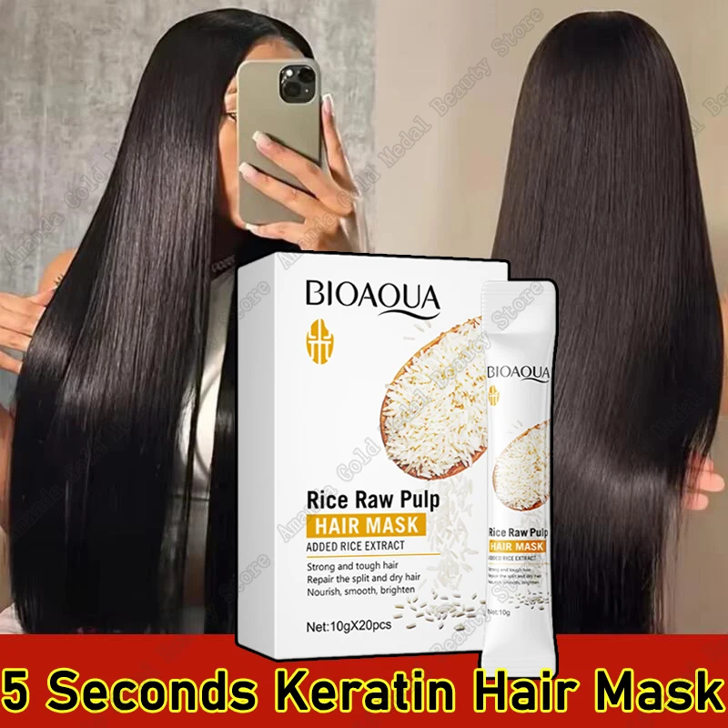 Mascarilla mágica para el cabello con queratina, 5 segundos, reparación de cabello dañado y rizado, suave, brillante, nutrición de arroz, hidratante, nutre el cuidado del cabello