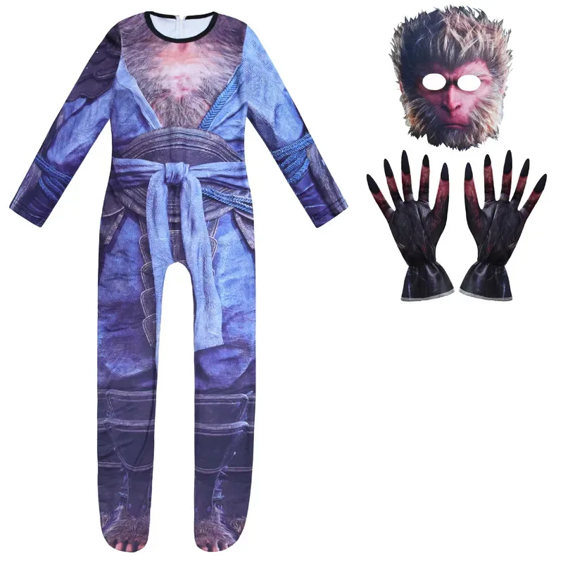 

zz04zz12Детские комбинезоны для косплея Black Myth Wukong, костюмы для мальчиков, маскировочные костюмы короля обезьян, подарки для маленьких девочек, забавные вечерние костюмы на Хэллоуин