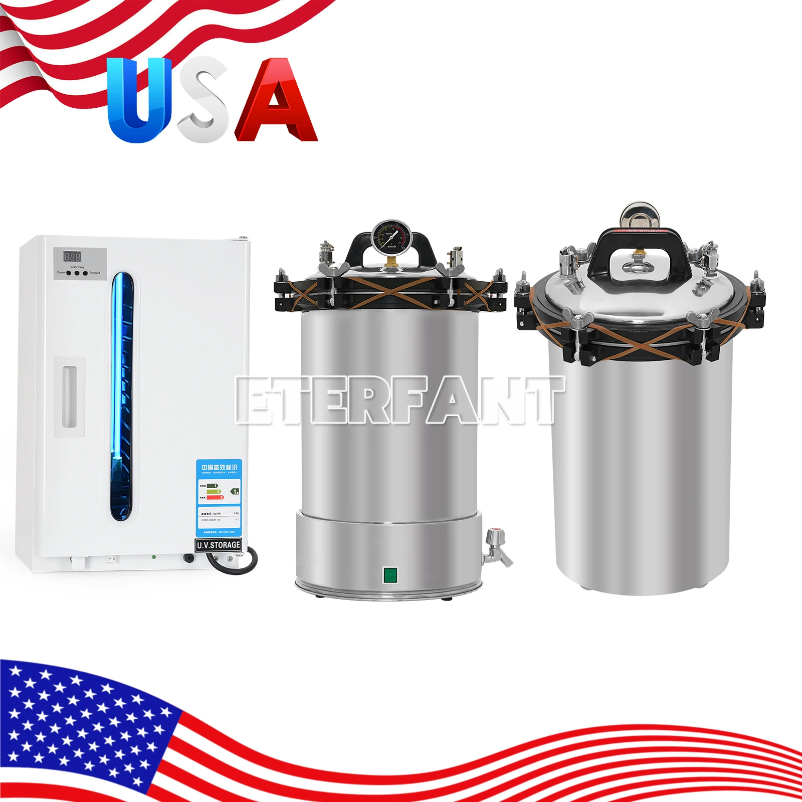 หม้อนึ่งฆ่าเชื้อแบบตั้งโต๊ะ ความจุ 24 ลิตร ทำจากสแตนเลส ใช้ความดันและไฟฟ้า/ใช้ถ่านและไฟฟ้า/หม้อนึ่งฆ่าเชื้อด้วยไอน้ำและรังสียูวี ความจุ 27 ลิตร