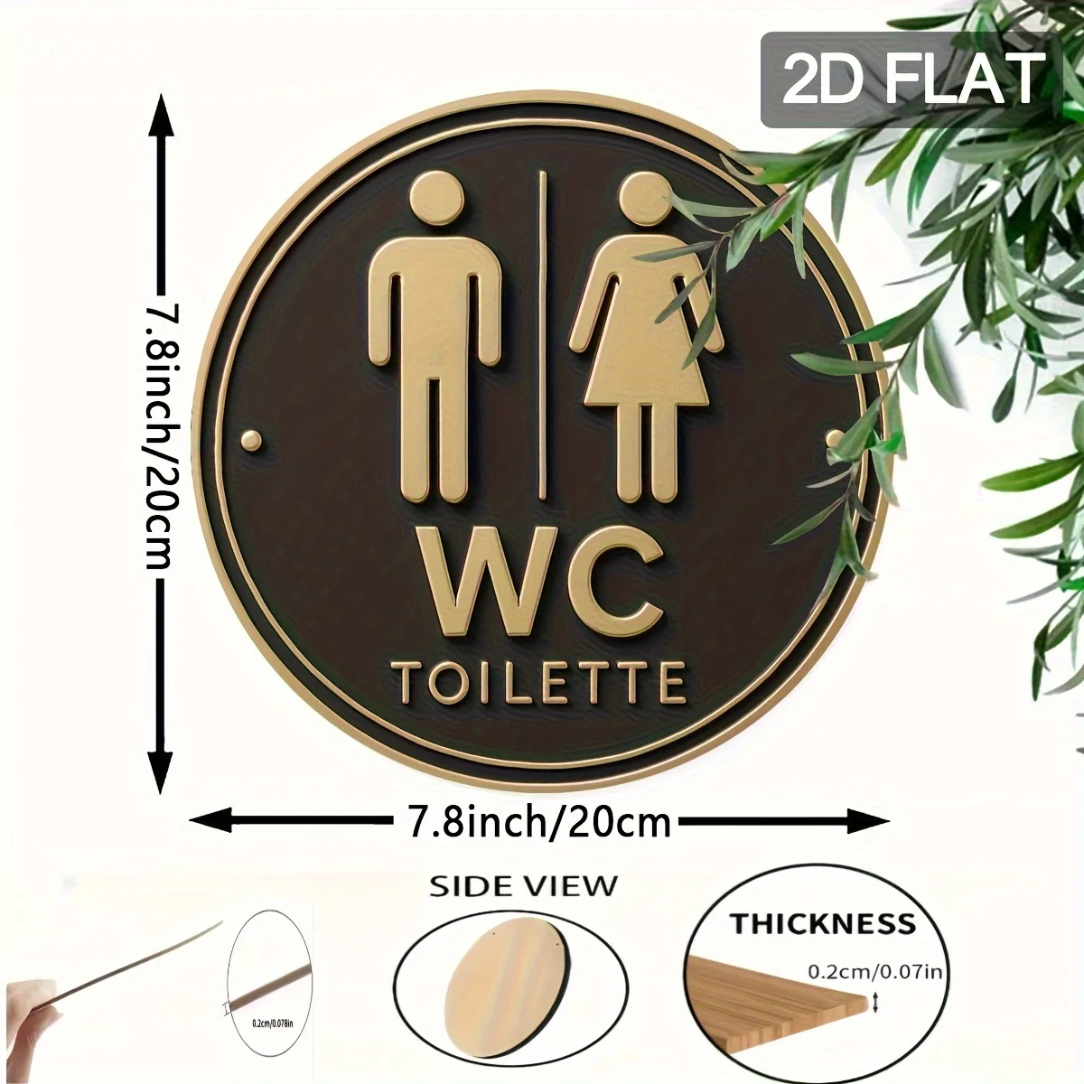 2D Flat, 1pc Modern German Toilet Sign, Round Wooden Wall Art, Multipurpose Front Door Wreath Decoration, No Power Required, Bat