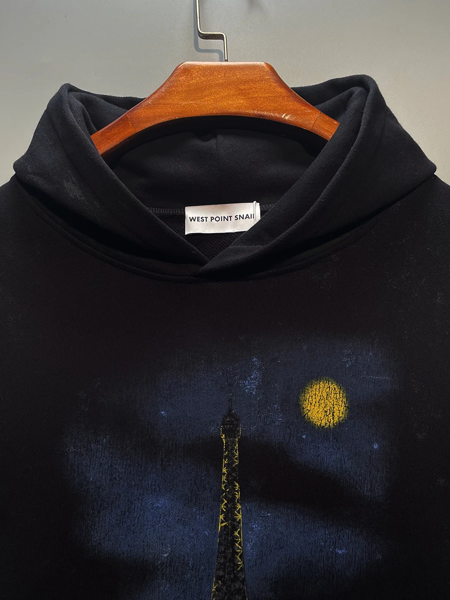 هودي فضفاض للرجال بتصميم عصري لخريف وشتاء، سترة رياضية بتصميم برج إيفل، ملابس شبابية كاجوال شعبية