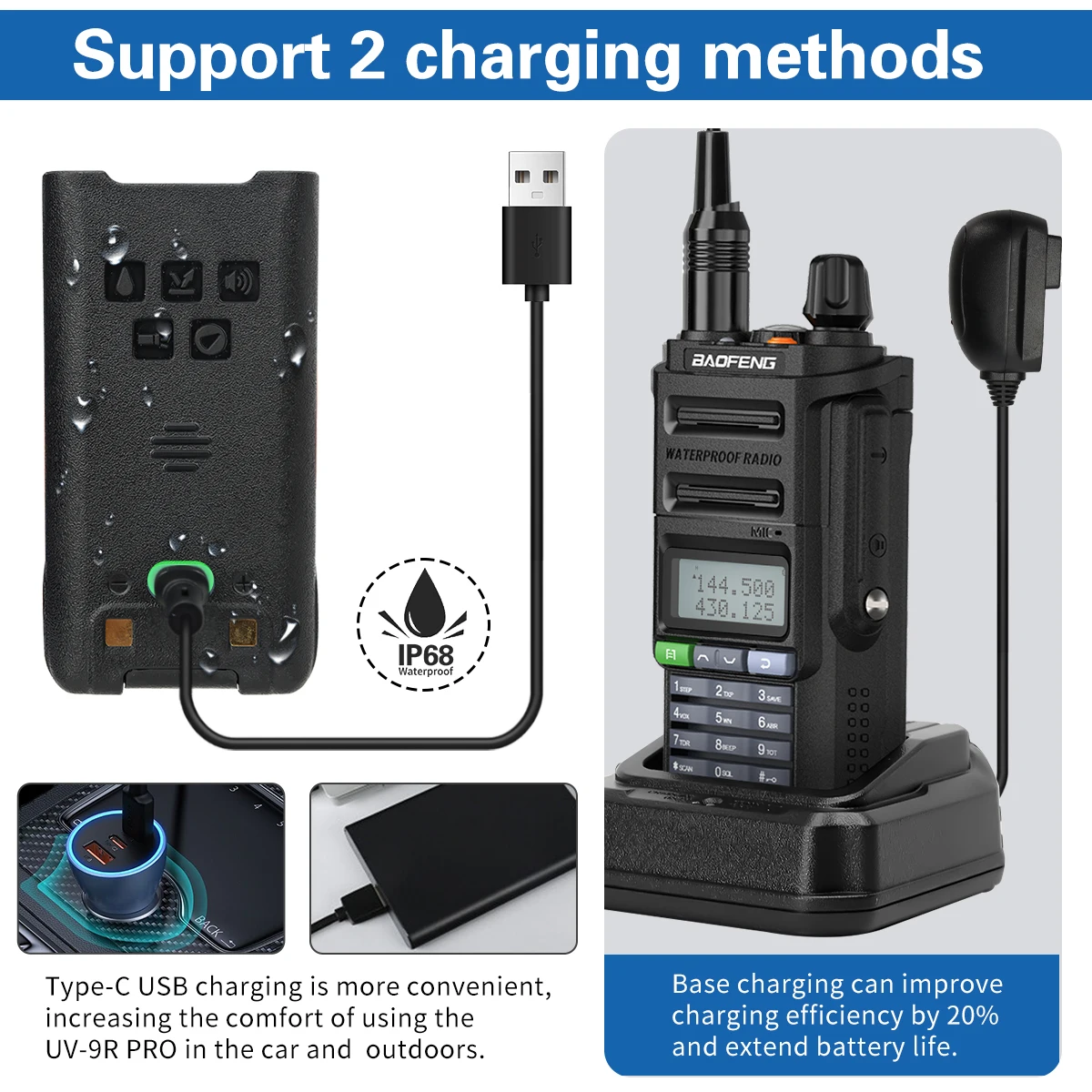 2023 Baofeng UV-9R Pro V1 V2 Waterproof IP68 Walkie Talkie Type-c Charger Powerful UHF VHF Long Range UV-9R Plus Ham CB Radio