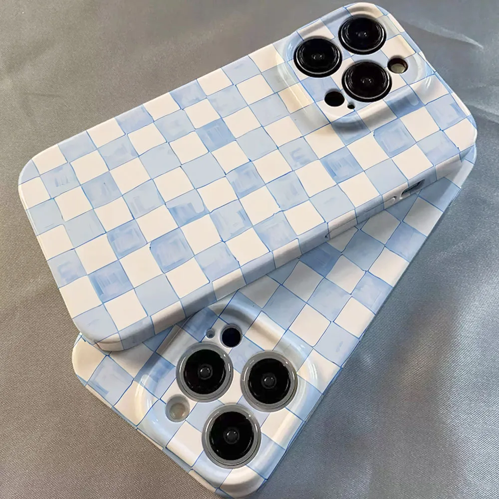 Grid Pattern Phone Case for Samsung Galaxy S20 S21 S22 S23 S24 S25 FE Plus Note20 Ultra 4G 5G Glossy Film Hard PC Cover