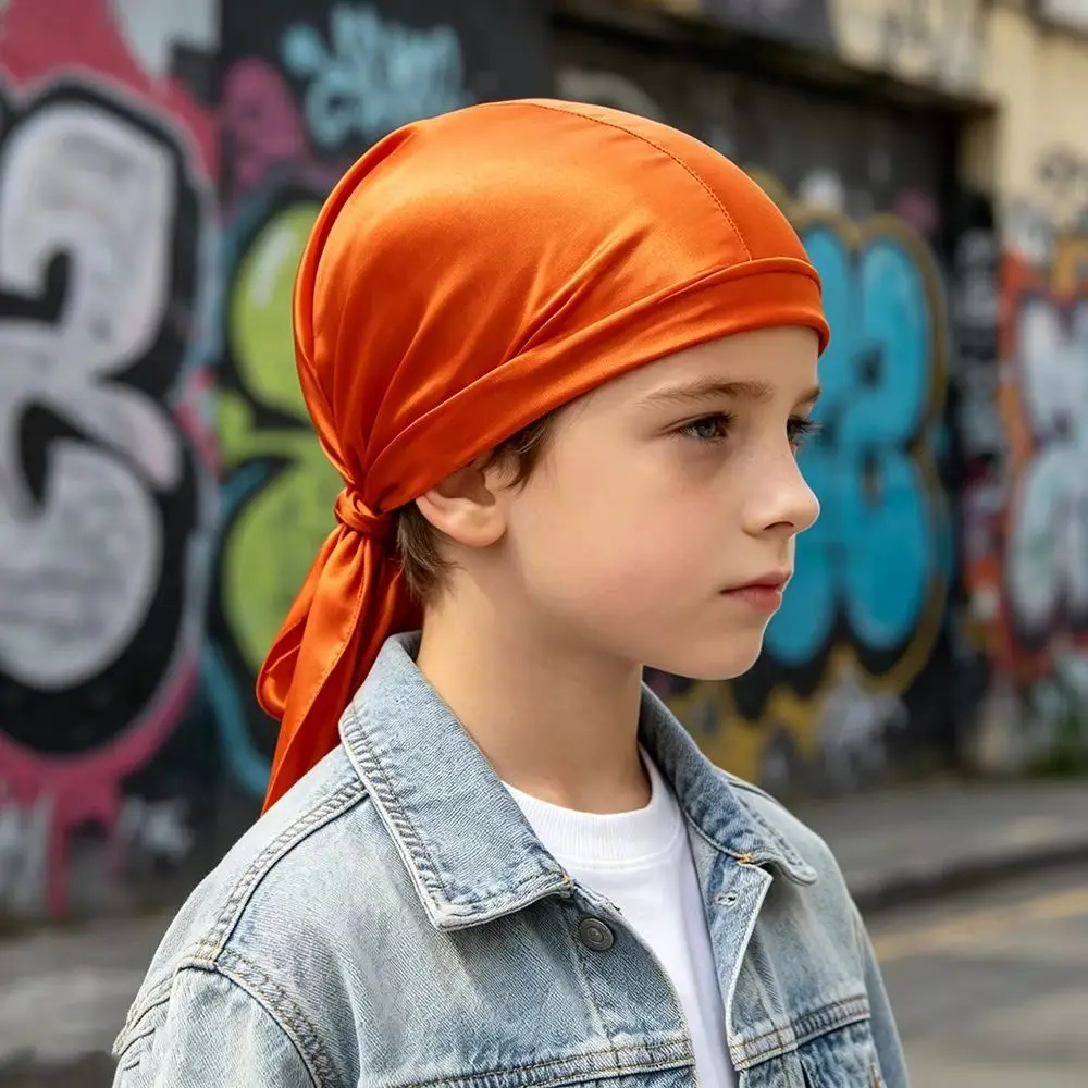 Satin Durag Kids Silk Du Rag Boys Girls 360 Waves Cap Elastic Headwrap Children Night Sleep Bonnet Pirate Hat Hair Accessories