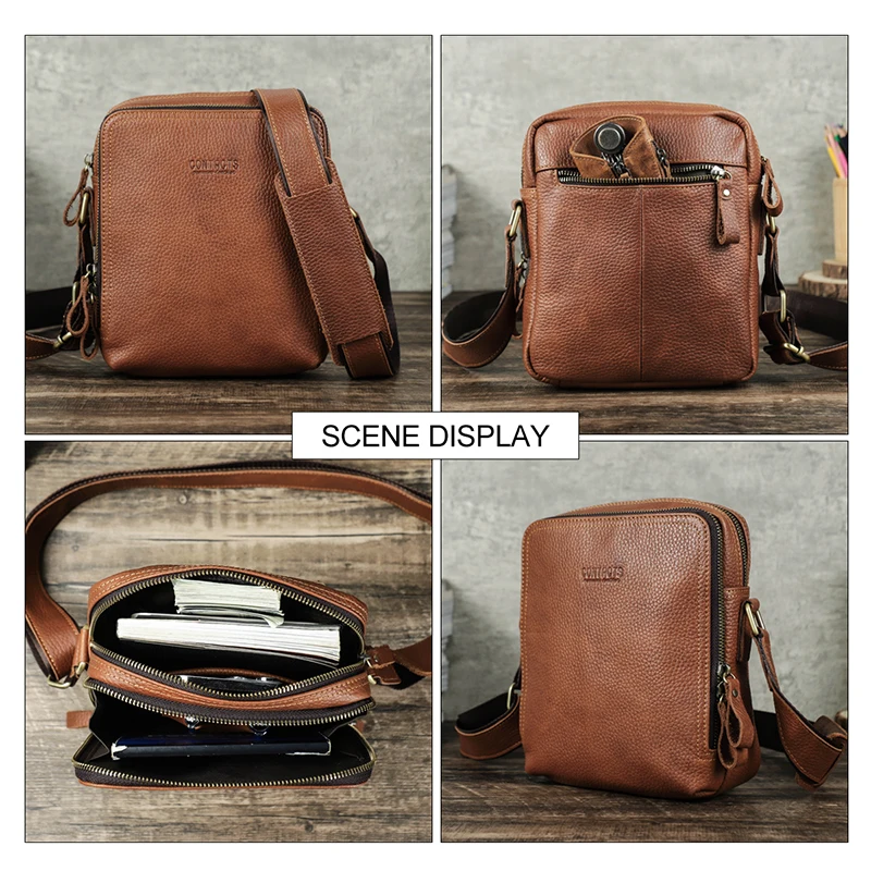 CONTACT\'S Casual Men Messenger Bags Genuine Leather Men\'s Shoulder Bag Famous Brand Design Male Bag High Quality Vintage Bolsos