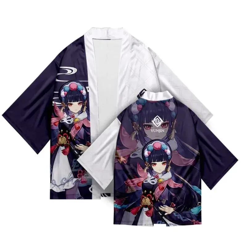 DY20Mona Hu Tao Raiden Shogun Capa Anime Genshin Impact Kimono Pijama Mulheres Homens Roupas de Verão Manga Três Quartos Casual Hao