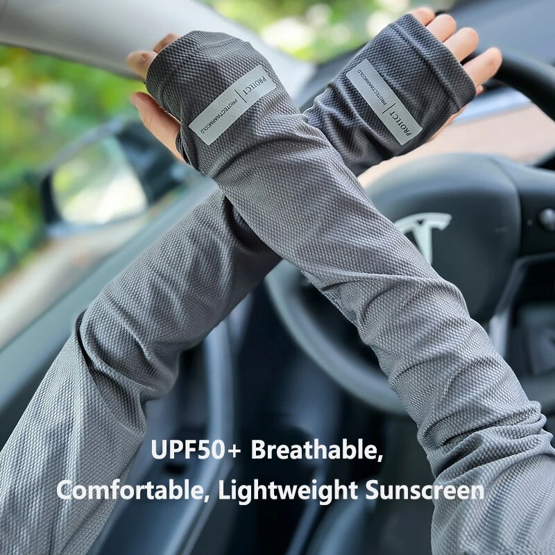 UV Solar Arm Sleeves Men Cycling Mask Long Sleeve Ice Silk Driving Arm Cover Sun-protective Summer Women Anti-Sunburn Cool Muff