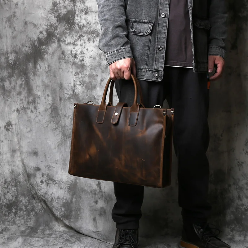 Nzpj Vintage Echt leder Herren Aktentasche natürliche Rindsleder Handtasche verrückte Pferd Leder Computer tasche lässige Umhängetasche – Detail 4