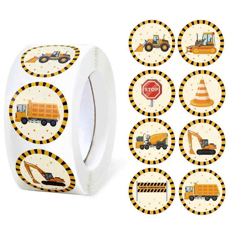 500pcs 8Designs Kid Sticker Excavator Sticker Paper Bulldozer For Encouragement Student Children Label Construction Party Gifts