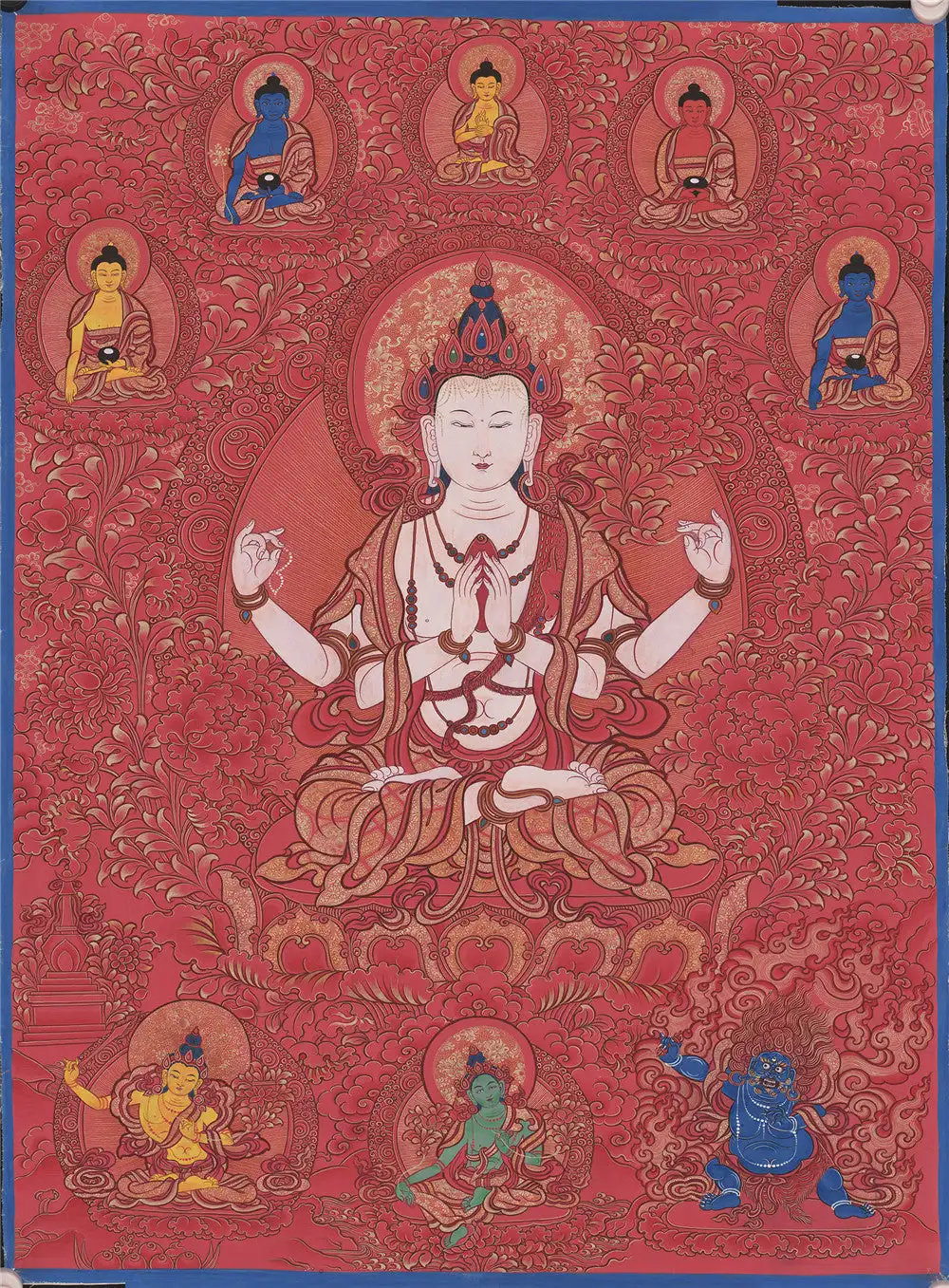 

Chenrezig Thangka,Gandhanra Tibetan Buddhist Thangka Art,Giclee Printed and Hand Framed,47" × 32"