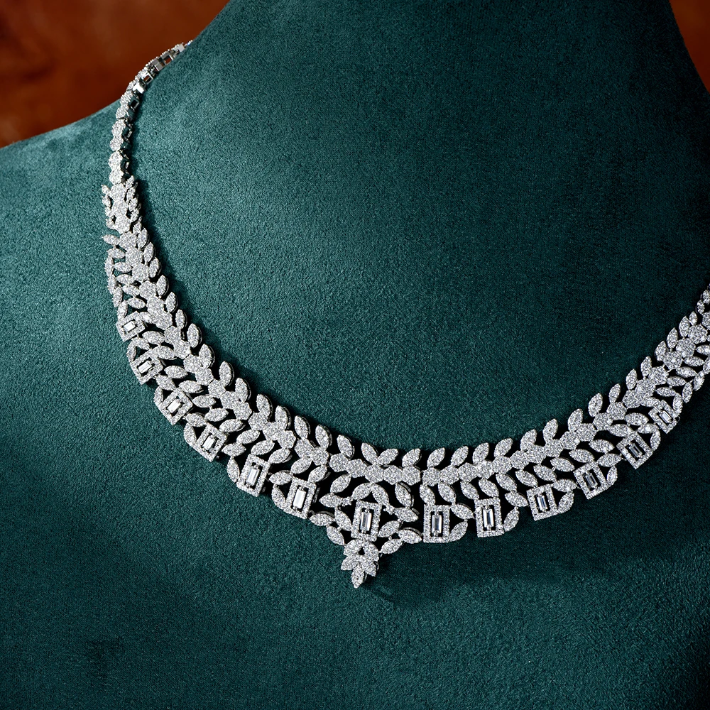 

HIBRIDE Fine art style sliver color jewelry necklace earrings bracelet women's light luxury decoration wedding holiday gift L-6