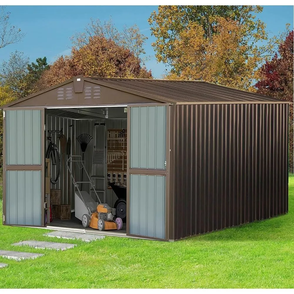 Large Metal Storage Shed,10x8 FT Outdoor, Waterproof Garden Tool Storage Shed with Lockable Door