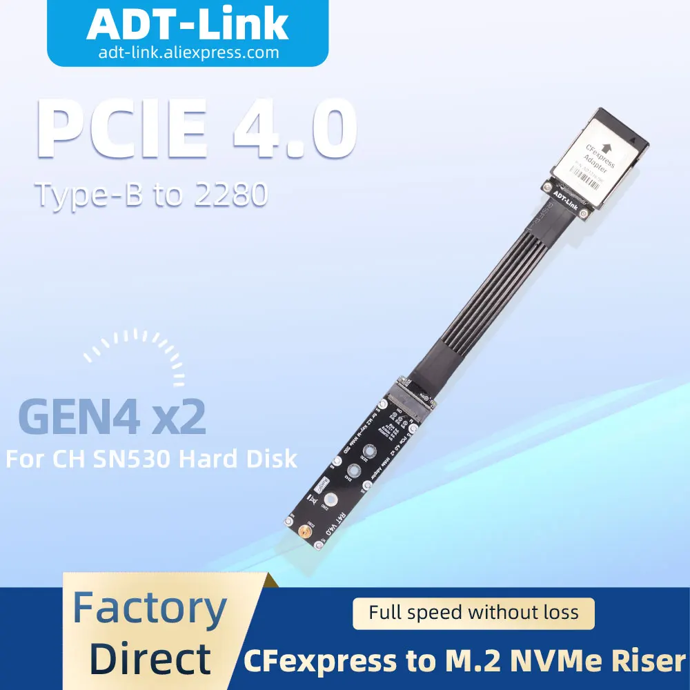 ADT-Link PCIE 4.0 CFexpress Type B to M.2 NVMe MKey 2280 NGFF SSD Card Extension Cable For Canon R5 Nikon Z6Z7 XBOX Storage Card