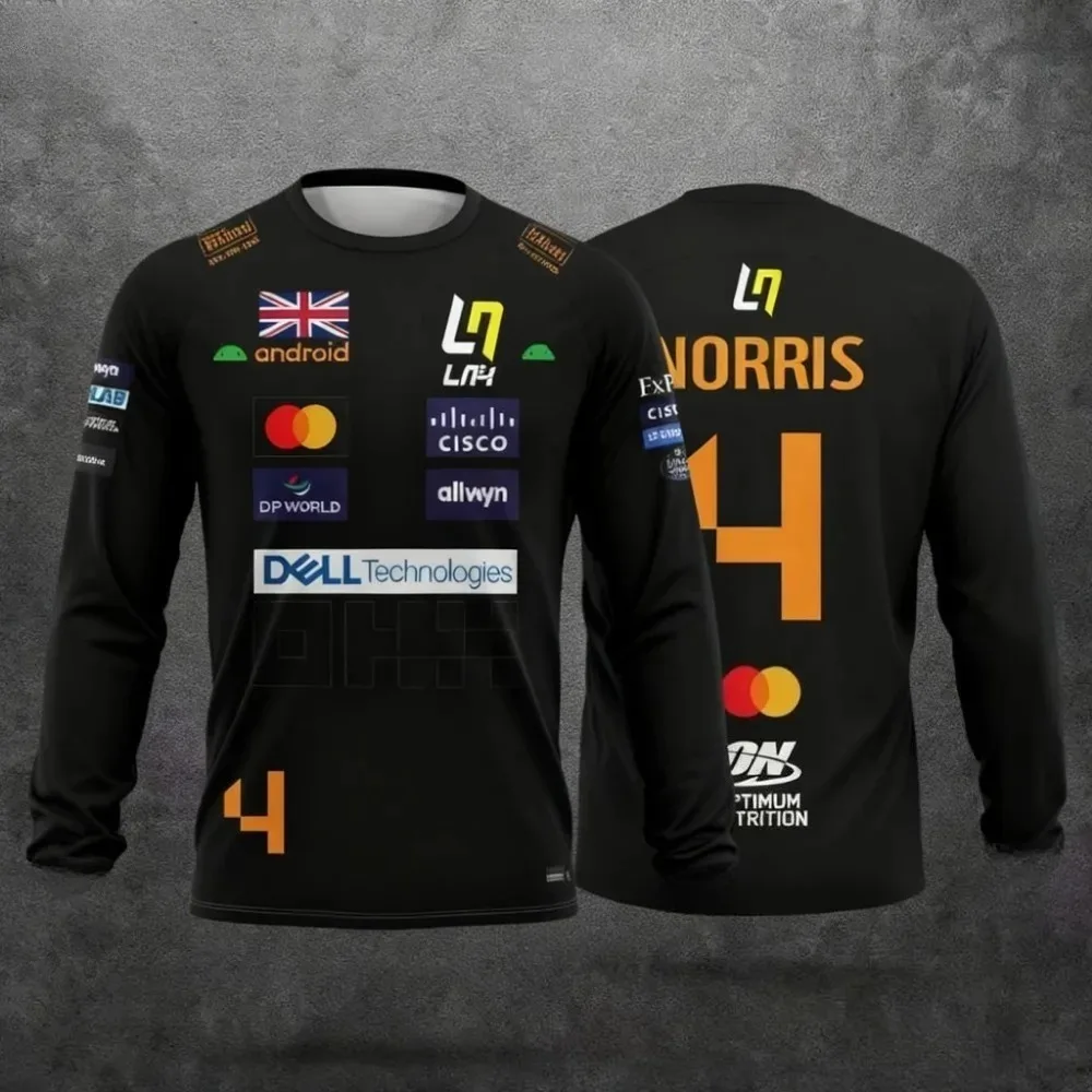 تي شيرت Lando Norris NO.4 2025 بنمط سباق جديد بأكمام طويلة، بدلة سباق رياضية شديدة ملابس رياضية بأكمام طويلة قابلة للتنفس