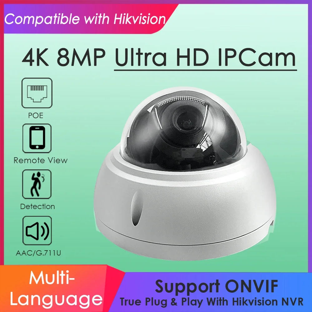 IMX415 8MP 4K POE Dome IP kamera Hikvision uyumlu akıllı IR CCTV ev güvenlik için açık Motion hareket algılama Onvif