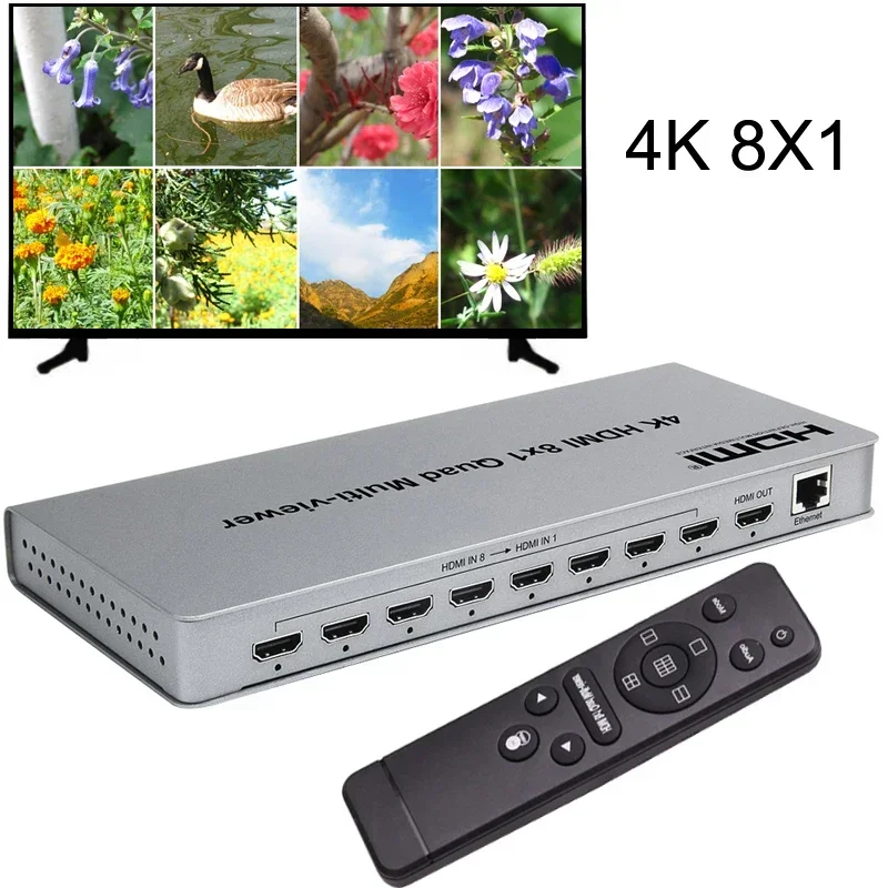 

4K HDMI 8x1 Multiviewer Quad Multi-viewer HDMI Switcher 8 in 1 Out Seamless Switch 8 Channel Multi Screen Display Video Divider