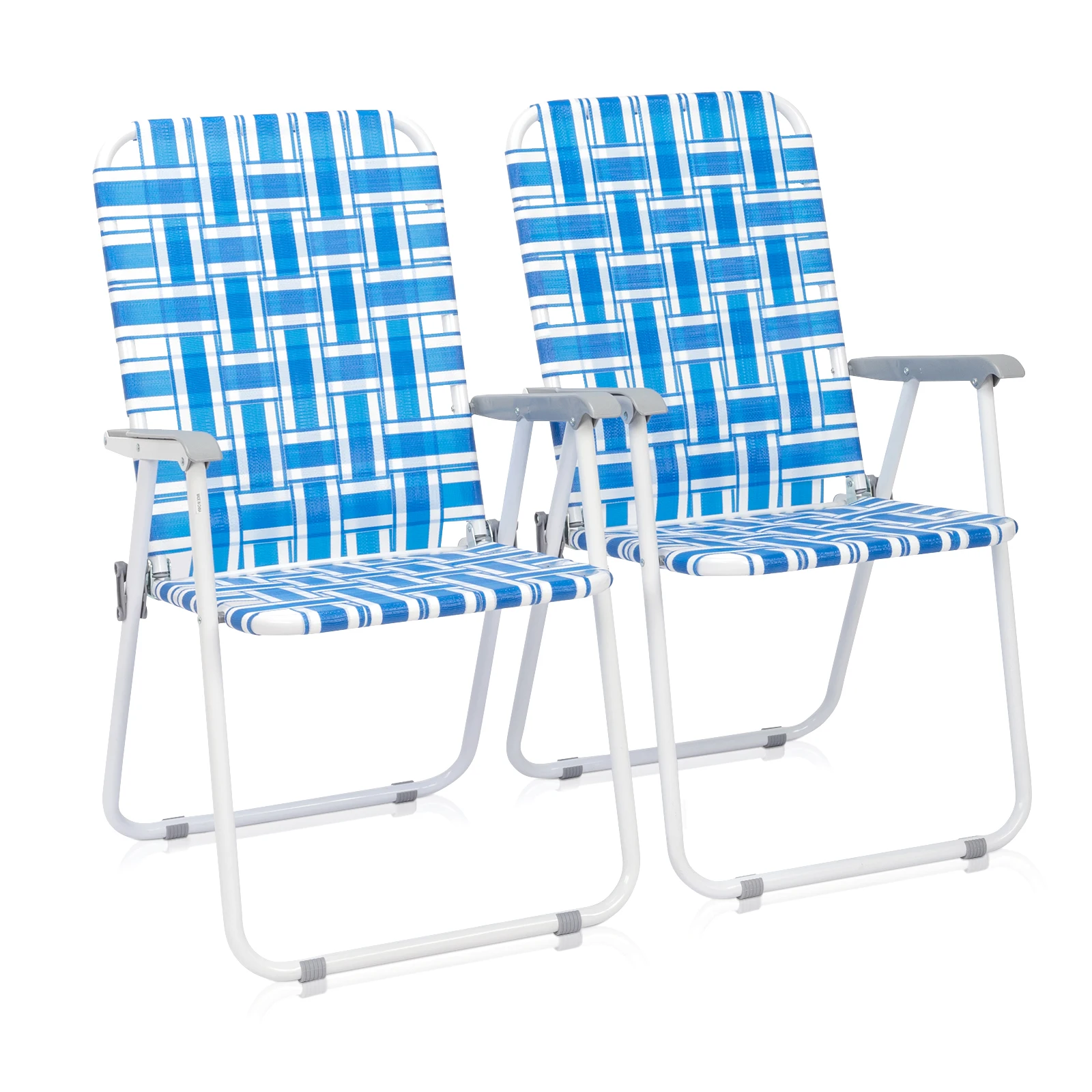 

2pcs Steel Tube PP Webbing Bearing 120kg Folding Beach Chair Blue& White Strip
