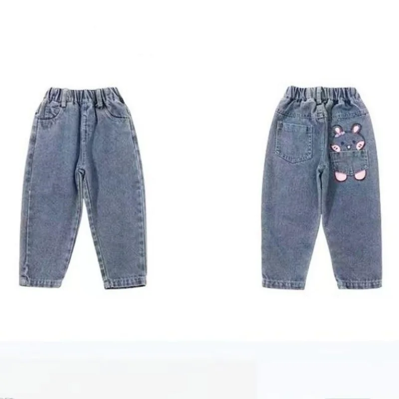 Mädchen-Jeans mit elastischer Taille, modische Denim-Hose mit Hasen-Print, Frühlings- und Herbsthose, lässige Kleidung für Mädchen von 2-10 Jahren – Detail 8