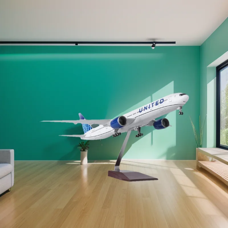 

Самолет в масштабе 1/157, 47 см, 777 B777 UNITED Airlines, модель W, шасси с подсветкой и колесом, пластиковая смола, украшение комнаты в самолете