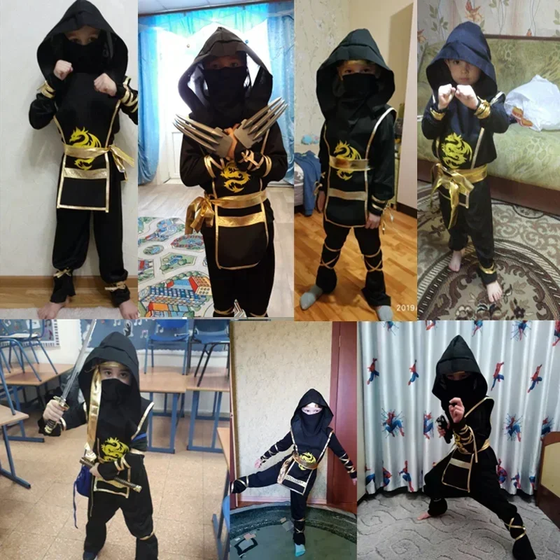 2025 New Carnival Boys Kids Ninja Costume Cosplay Assassin Samurai Warrior Muscle Jumpsuit Children Halloween Fancy Dress Up AA