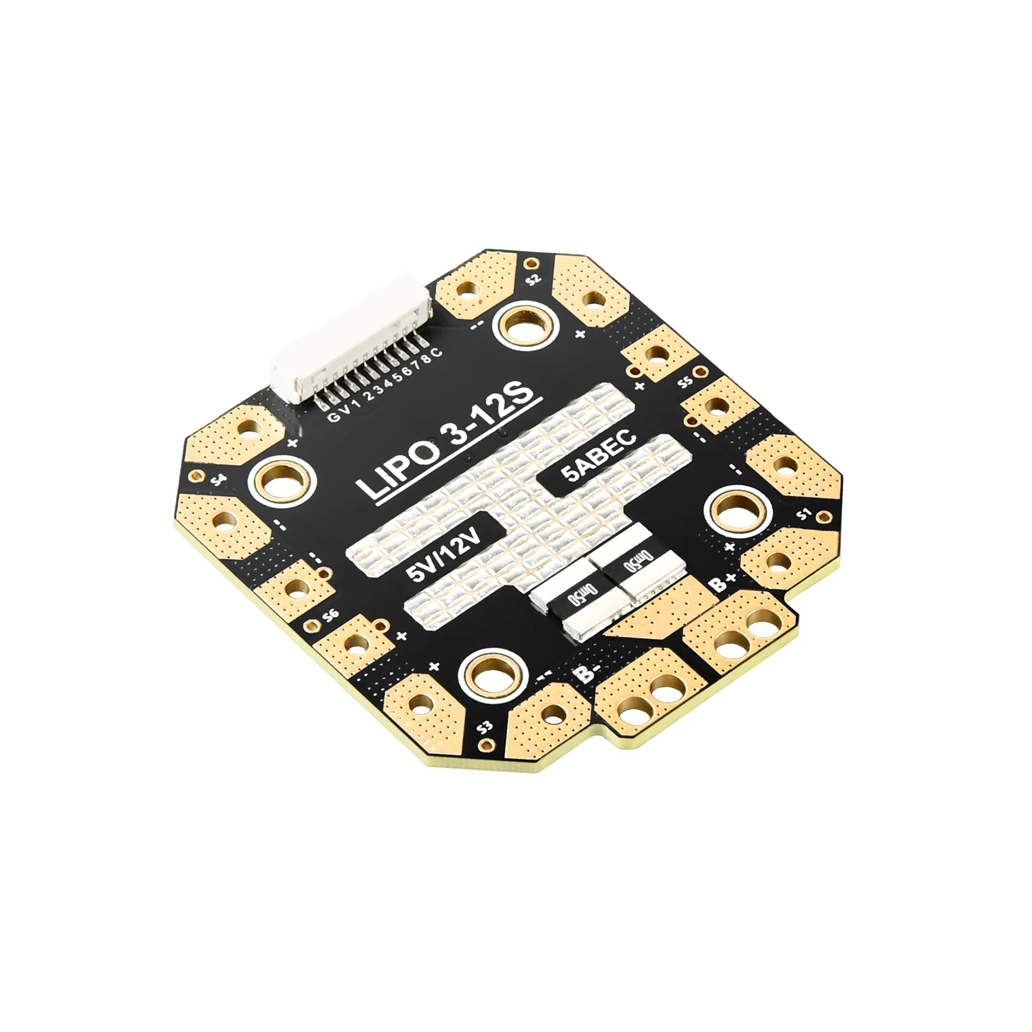 Placa de distribuição de energia robusta PDB6-100AM com suporte para bateria LiPo 3-12S apresenta um amperímetro integrado BEC (5V/3A e 12V/3A)