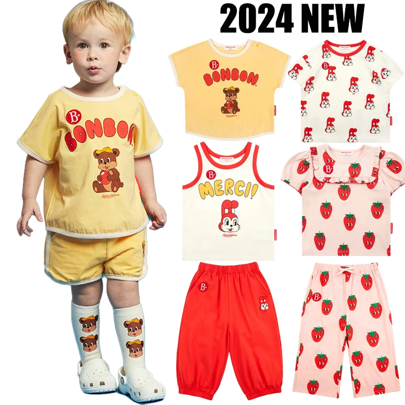 2024 New Summer Sets for Children Solid Color Printing Baby Boy Clothes Casual Cute Girl Boy T-shirt Kids Children\'s Clothing