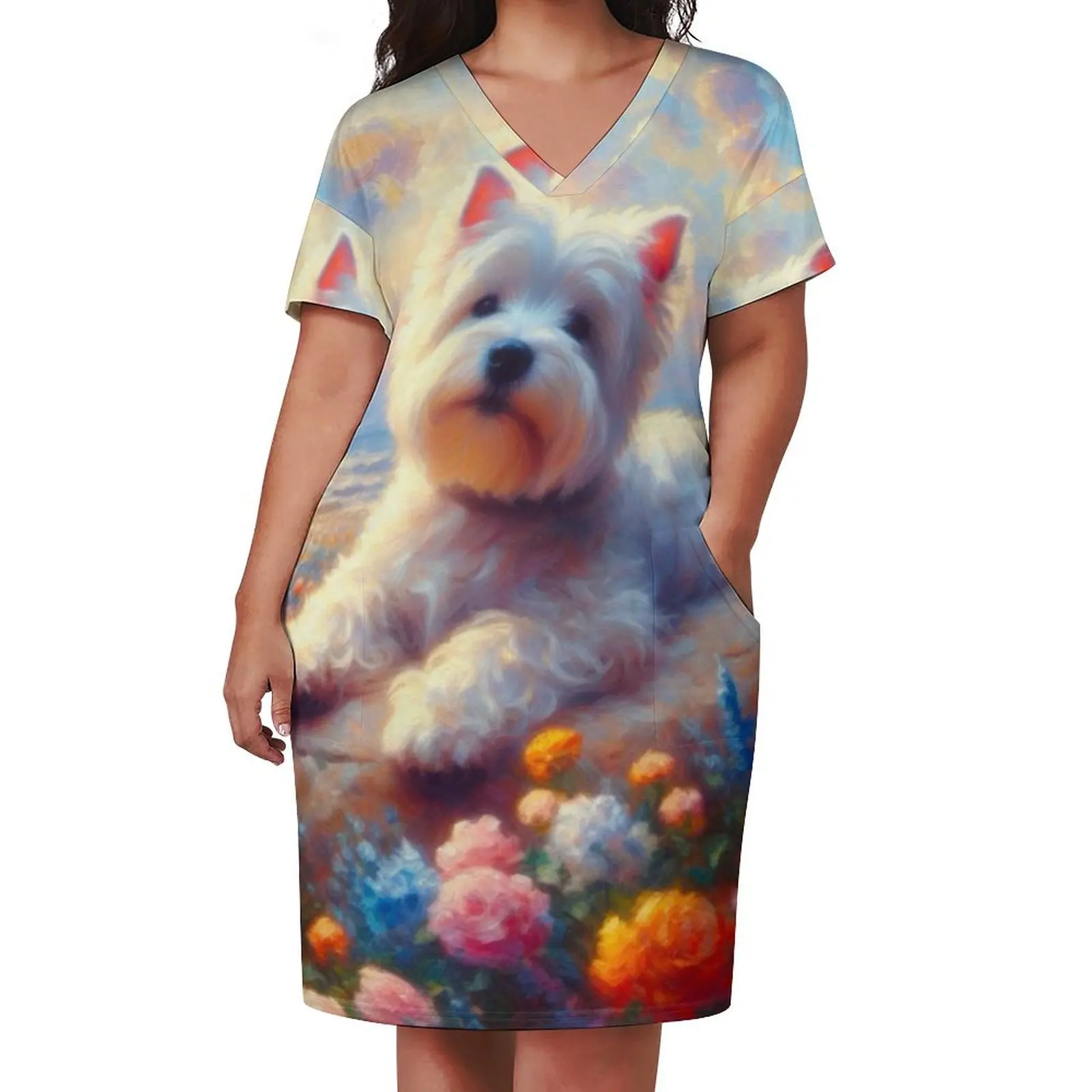 Floral Westie Painting - West Highland Terrier Loose Pocket Dress purple dress ladies dresses for women 2024 Dresses