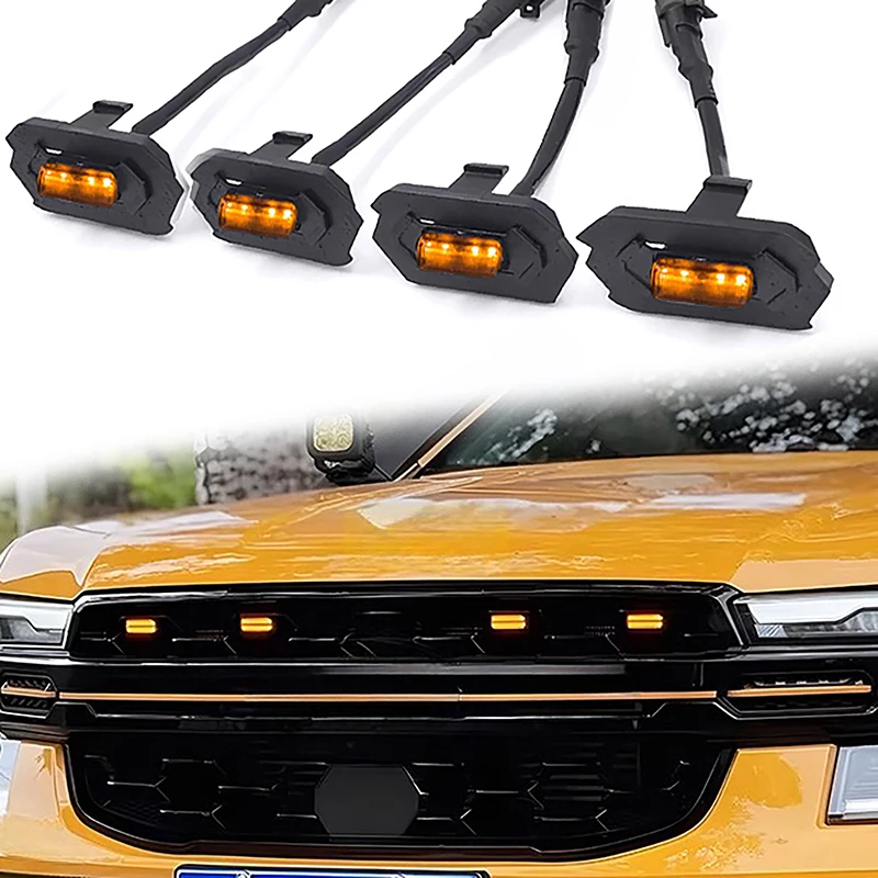 4Pcs/Set Car Grille LED Light Fit For Ford RANGER T9 2023 2024 Modified Vehicle Daytime Running Light Fog Lamp With Wire Harness