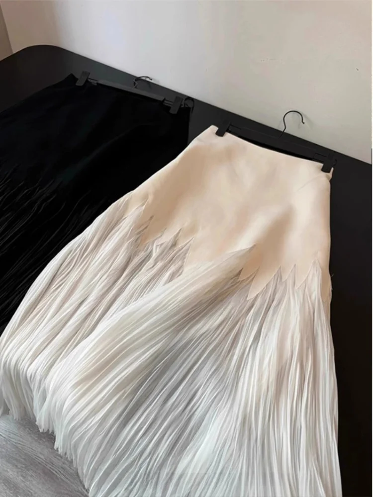 E Falda Midi de Encaje Blanco Estilo Sirena, Primavera Verano, Cintura Alta, Línea A, Pada, Moda Coreana para Mujer