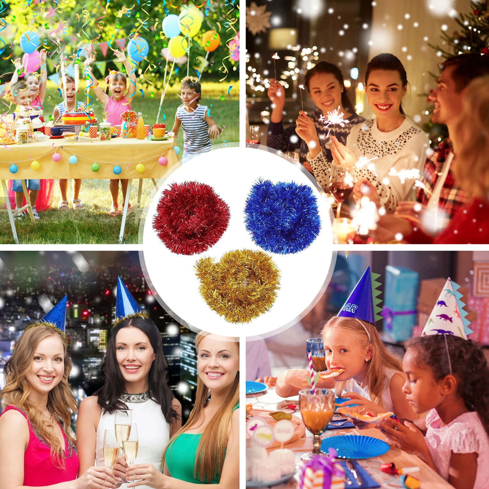 

3Pcs Party Tinsel Garland Colorful Encrypted Decoration Ribbon Wedding Backdrop Glitter Strip Long-Lasting Pet DIY Garland