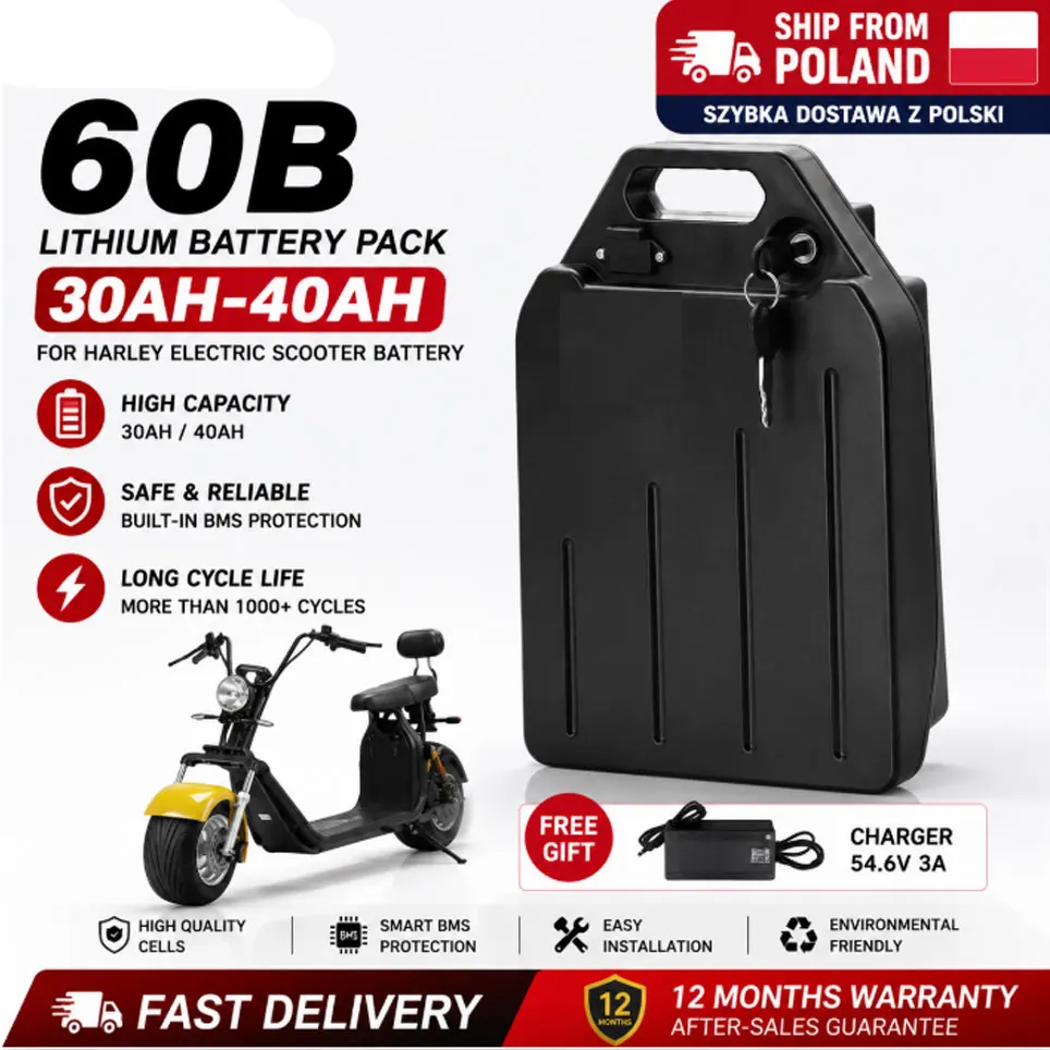 Image of EU-Lager 60V 20Ah 30Ah 40Ah 18650 Lithium-Akku-Pack Wasserdichter Ersatzakku für CityCoco Elektroroller Harley Zweirad-Elektromotorrad