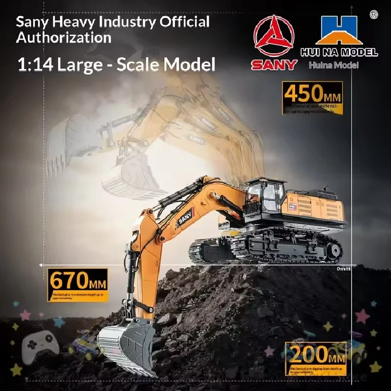 In Stock SANY Hui Na Model Remote Control Alloy Excavator With 3 Interchangeable Mechanical Heads Hydraulic Construction Vehicle