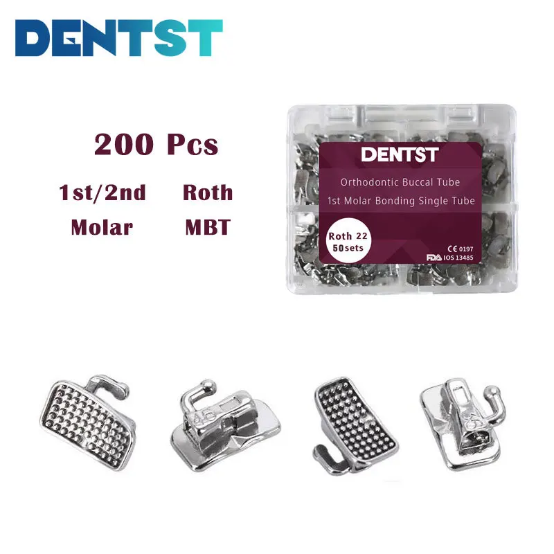 

DENTST Dental Orthodontic Monoblock No-Convertible Single Tube 1st/2nd Molar Bondable Buccal Tubes MIPoint Base Mbt Roth 0.022