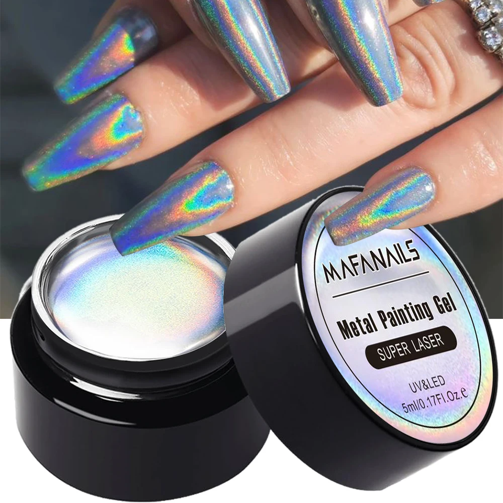 5ML/jar Super Laser Mirror Silver Metal Gel Polish Painting Gel Nail Polish Chrome Holographic Draw Flower UV LED Holos Nail Gel