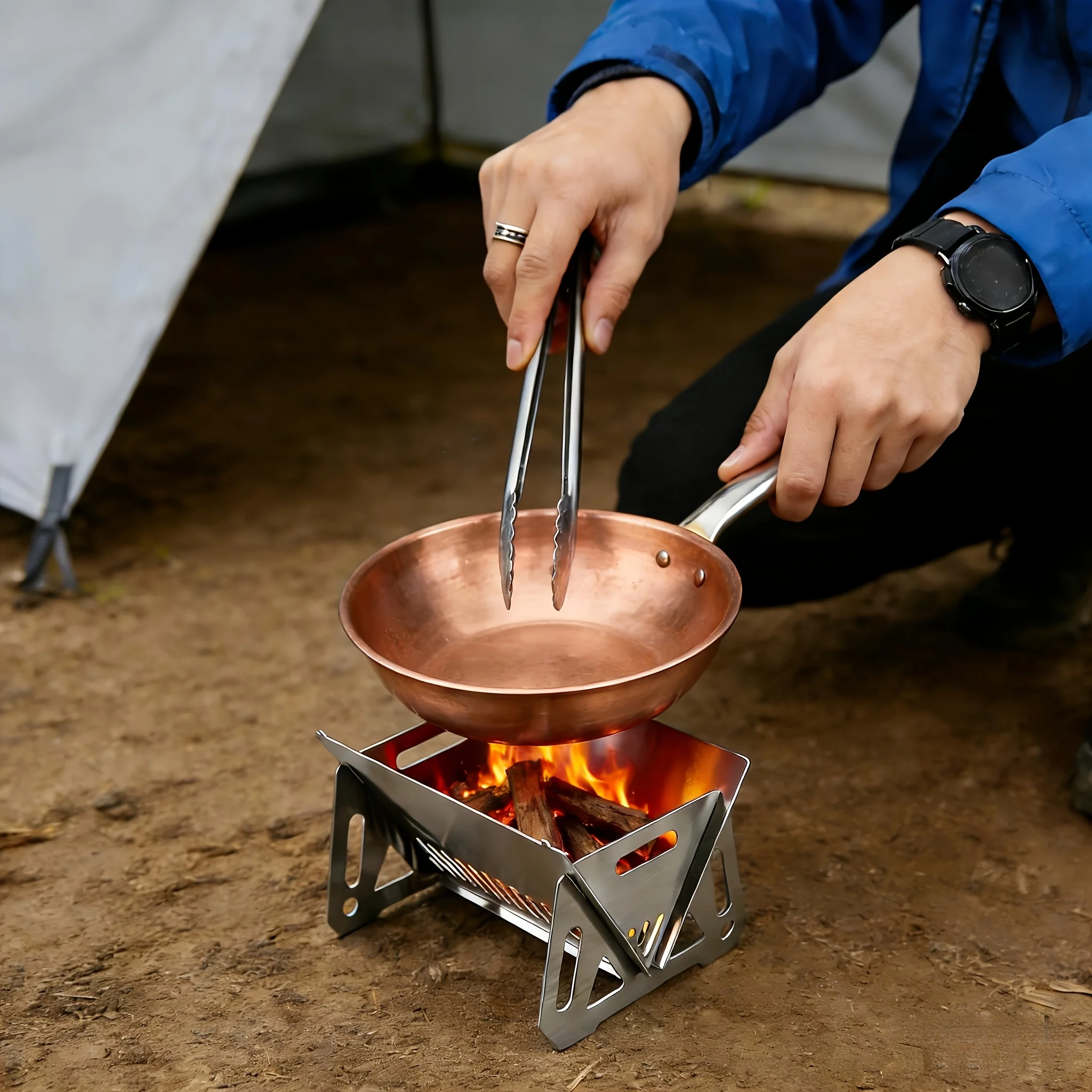 Portable Heavy-Duty Foldable Firewood Campfire Stove with Chimney & Fire Pit - Stainless Suitable for Charcoal/Firewood, Wood Burning Outdoor Cooking Stove Compatible for Hiking, Camping, Survival, Backyard Use, Compatible with Charcoal Burners