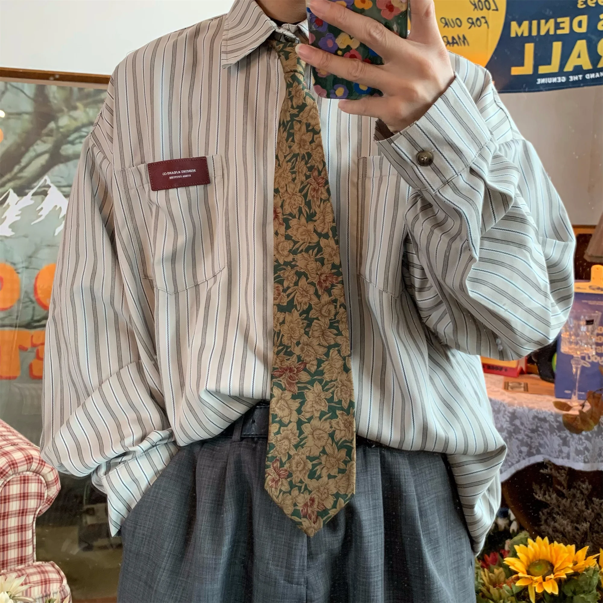 

Свободная длинная блузка в вертикальную полоску в стиле ретро, ленивый Sle, защита от солнца, осеннее новое поступление, женская блузка премиум-класса Faion