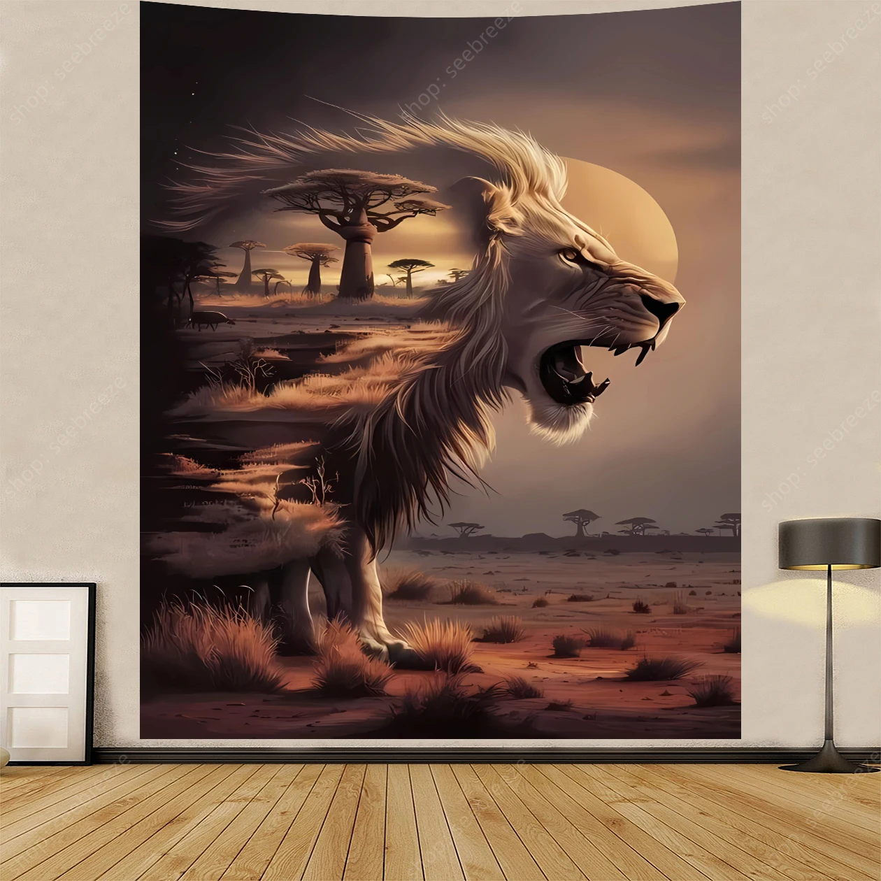 

Cool Lion Tapestry Wall Hanging Psychedelic Sunset Landscape Tapestry for Hippie Room Decor Garden Flag Tapestry Gift for Friend