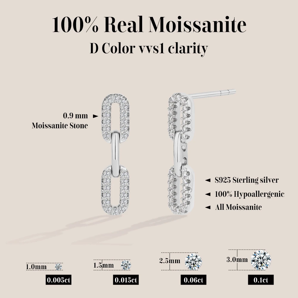 ATTAGEMS S925 Sterling Silver 18k Gold Plated Moissanite Stud Earring For Women Interlocking Design Engagemen Luxury JewelryGift