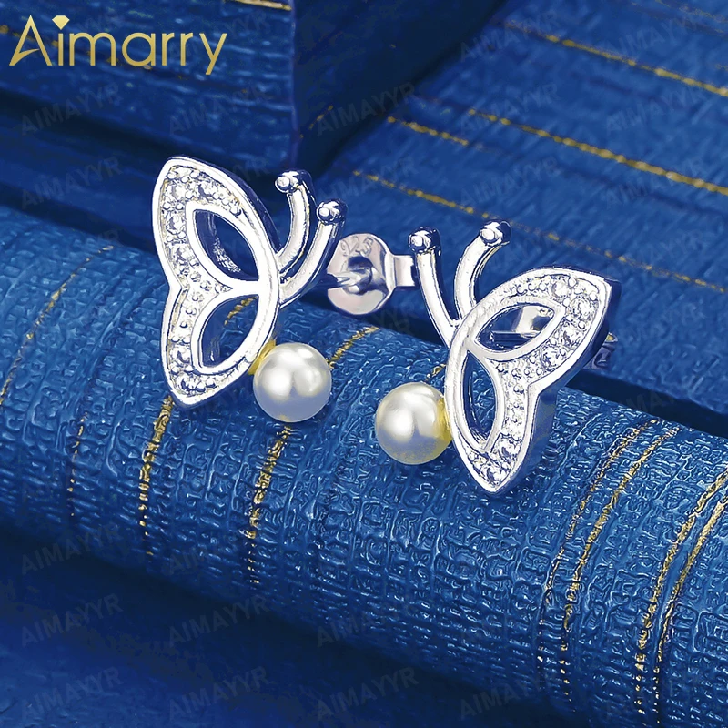 925 Sterling Silver Exquisite Butterfly Set AAA Zircon Pearl Earrings for Women's Banquets High-quality Fashion Jewelry